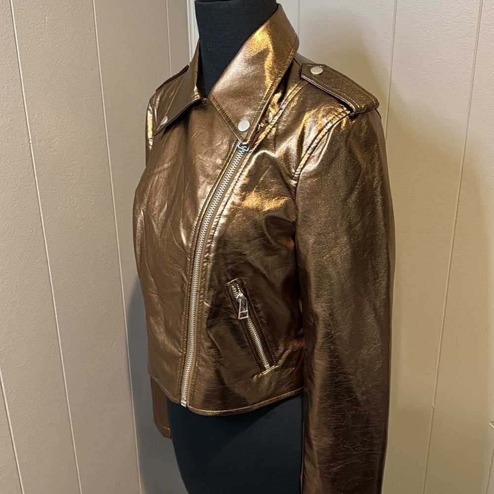 Avec Les Filles City Moto Bronze Biker Jacket. Faux leather. Small. New w/ tags - Picture 3 of 11